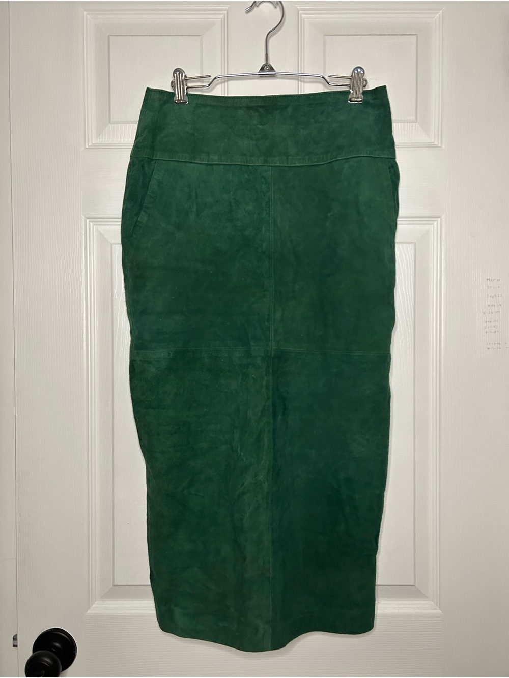 Jennifer Kate Suede Pencil Midi Skirt Forest Green